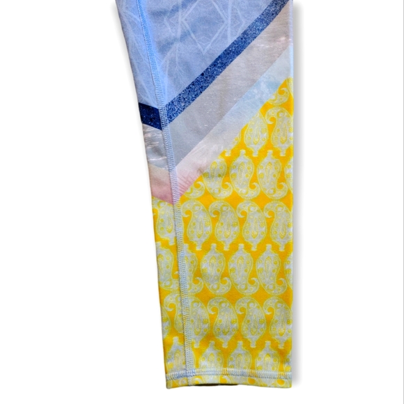 Alo | XS Multicolor Blue Yellow Leggings Paisley Marble Extra Small Gym Yoga - Picture 3 of 5